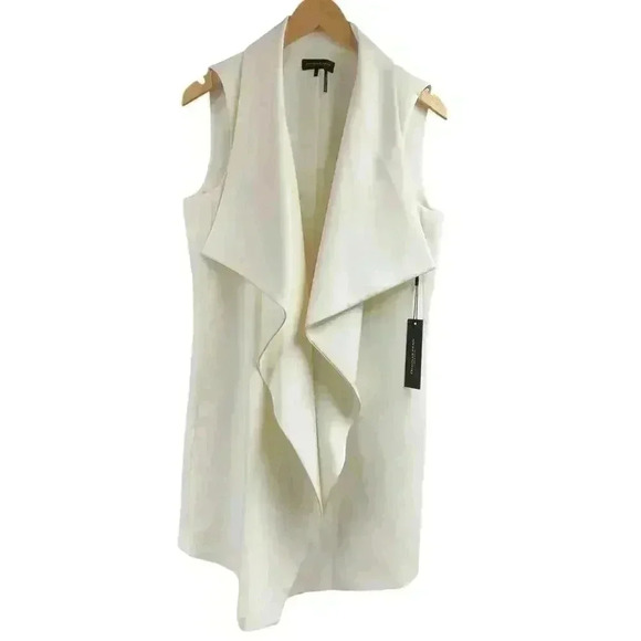 Donna Karan Modern Ivory Long Double Breasted Poly Vest Hook Closure Size 4 NWT - Picture 1 of 15